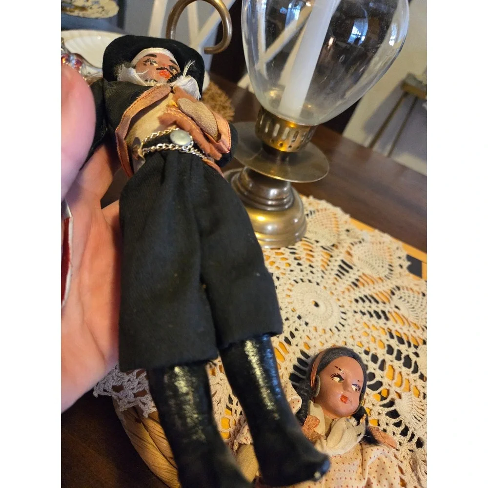 vintage Argentine gaucho folk art doll featuring a hand-painted face